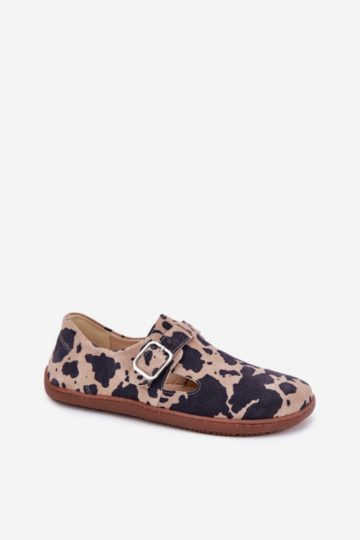 ze semiše boty Barefoot  s přezkami Łaty Zazoo N1261 hnědá-béžové