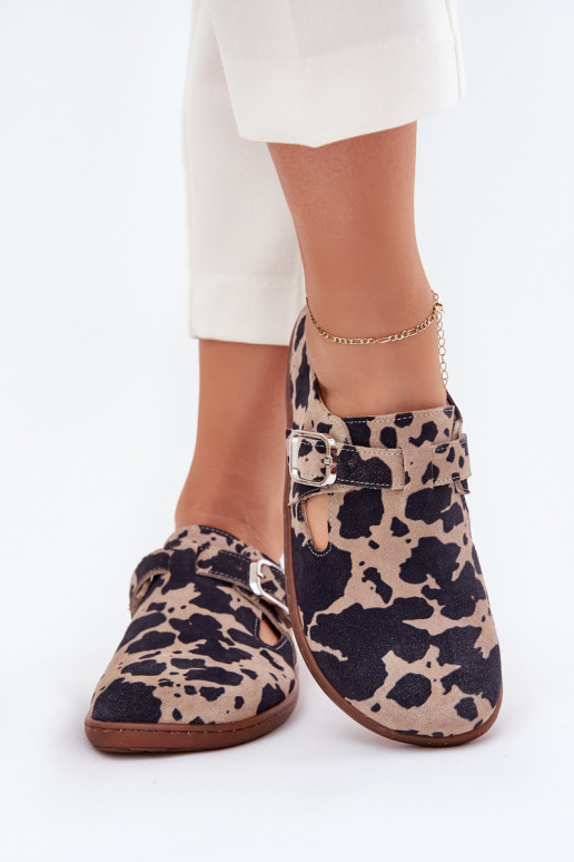 ze semiše boty Barefoot  s přezkami Łaty Zazoo N1261 hnědá-béžové