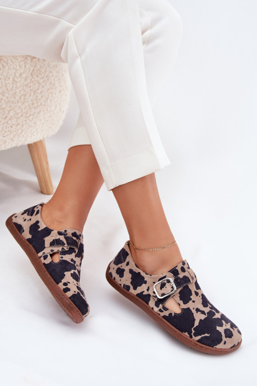 ze semiše boty Barefoot  s přezkami Łaty Zazoo N1261 hnědá-béžové