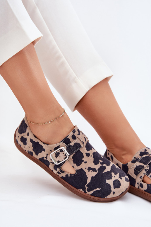 ze semiše boty Barefoot  s přezkami Łaty Zazoo N1261 hnědá-béžové