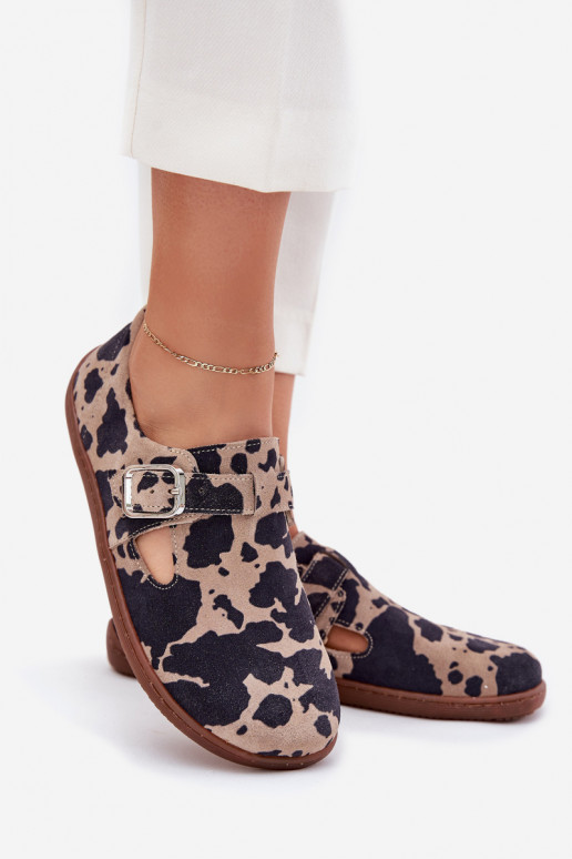 ze semiše boty Barefoot  s přezkami Łaty Zazoo N1261 hnědá-béžové