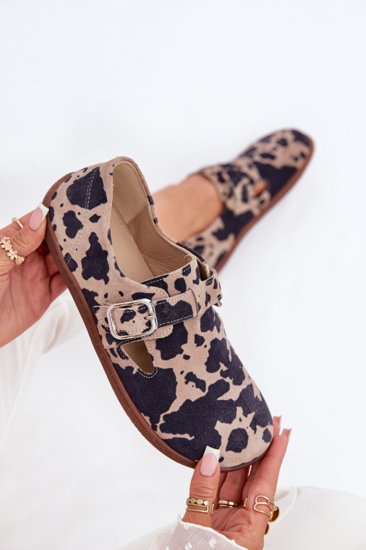 ze semiše boty Barefoot  s přezkami Łaty Zazoo N1261 hnědá-béžové