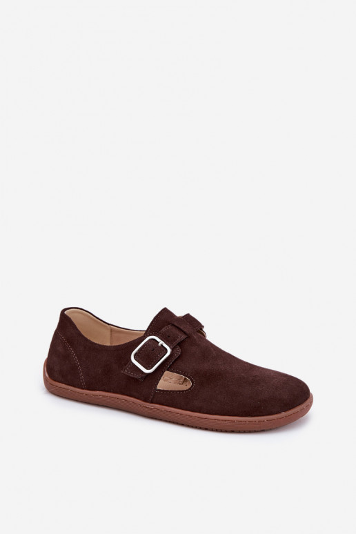 ze semiše boty Barefoot  s přezkami Łaty Zazoo N1261 Czekoladowe