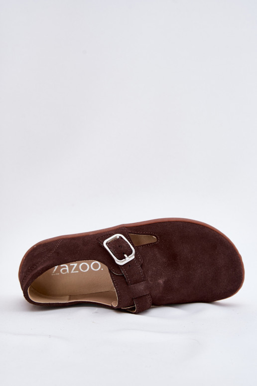 ze semiše boty Barefoot  s přezkami Łaty Zazoo N1261 Czekoladowe