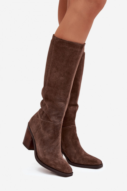 ze semiše dlouhé boty s podpatky  hnědá Lissara