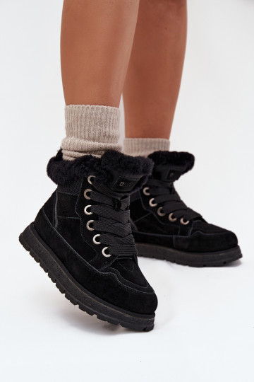 ze semiše Sněhule boty  s platformou s kožešinou Big Star SS274369 Černé 2