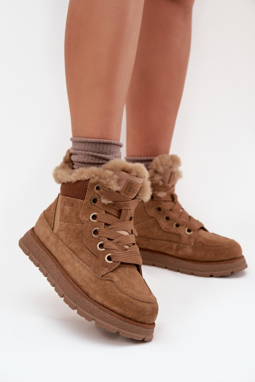 ze semiše Sněhule boty  s platformou s kožešinou Big Star SS274370 Camel ze semiše Sněhule boty  s platformou s kožešinou Big Star SS274370 Camel
