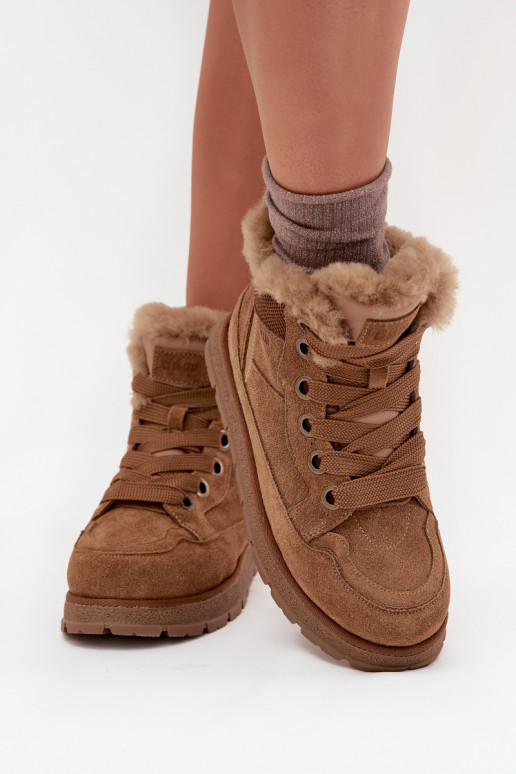 ze semiše Sněhule boty  s platformou s kožešinou Big Star SS274370 Camel ze semiše Sněhule boty  s platformou s kožešinou Big Star SS274370 Camel