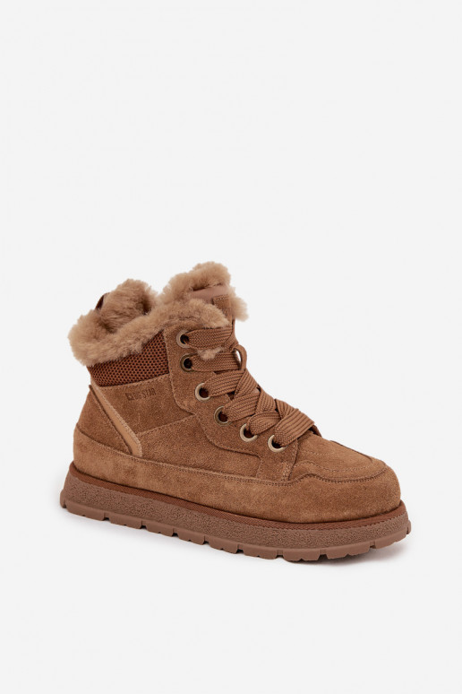 ze semiše Sněhule boty  s platformou s kožešinou Big Star SS274370 Camel ze semiše Sněhule boty  s platformou s kožešinou Big Star SS274370 Camel
