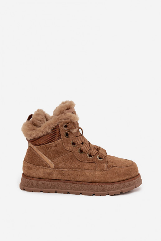 ze semiše Sněhule boty  s platformou s kožešinou Big Star SS274370 Camel ze semiše Sněhule boty  s platformou s kožešinou Big Star SS274370 Camel