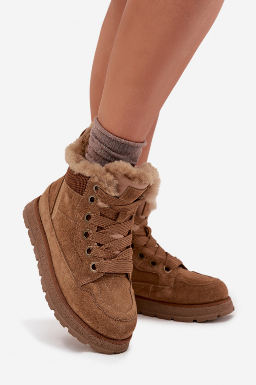 ze semiše Sněhule boty  s platformou s kožešinou Big Star SS274370 Camel ze semiše Sněhule boty  s platformou s kožešinou Big Star SS274370 Camel