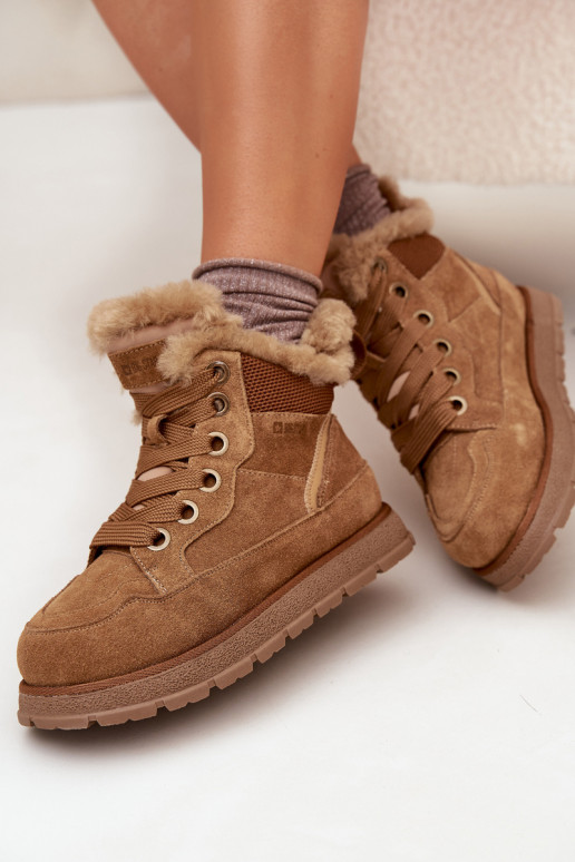 ze semiše Sněhule boty  s platformou s kožešinou Big Star SS274370 Camel ze semiše Sněhule boty  s platformou s kožešinou Big Star SS274370 Camel