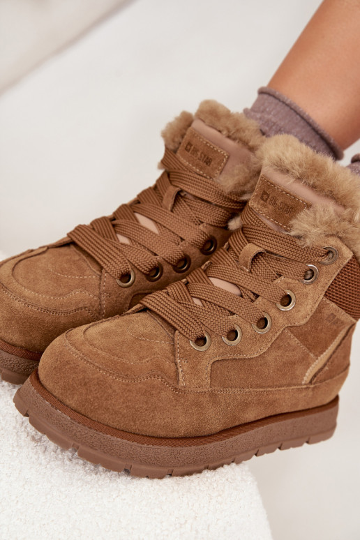 ze semiše Sněhule boty  s platformou s kožešinou Big Star SS274370 Camel ze semiše Sněhule boty  s platformou s kožešinou Big Star SS274370 Camel