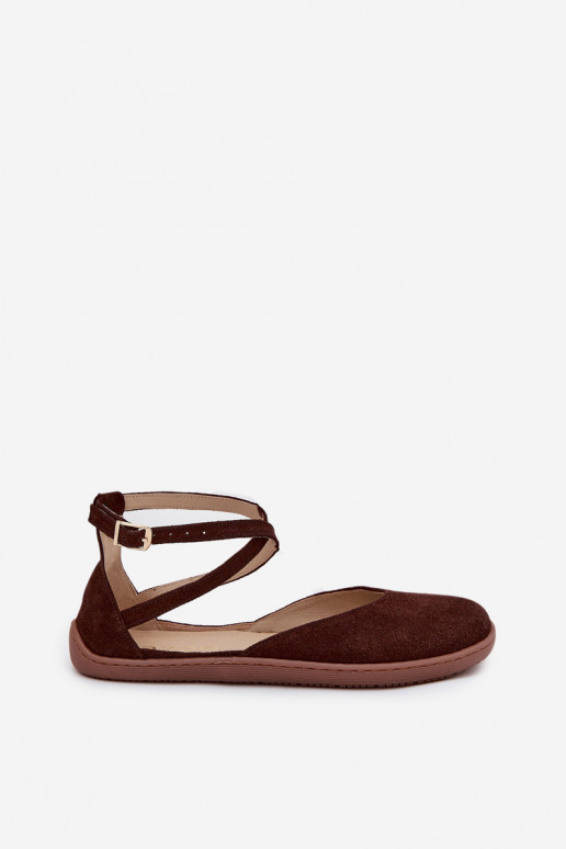 Semišové baleríny  Barefoot s pruhy Zazoo 191 Czekoladowe