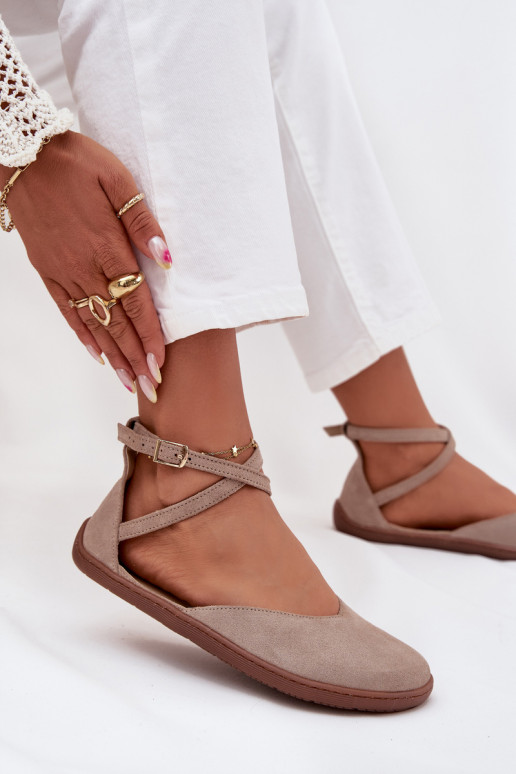 Semišové baleríny  Barefoot s pruhy Zazoo 191 šedá Semišové baleríny  Barefoot s pruhy Zazoo 191 šedá