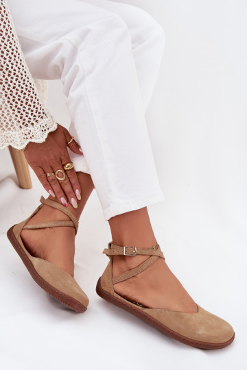 Semišové baleríny  Barefoot s pruhy Zazoo 191 béžové