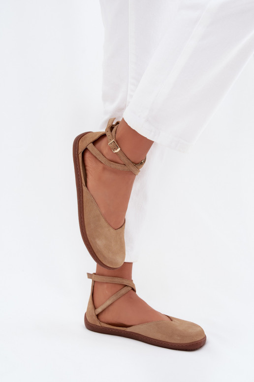 Semišové baleríny  Barefoot s pruhy Zazoo 191 béžové