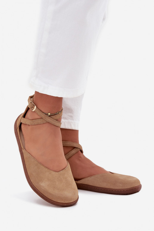 Semišové baleríny  Barefoot s pruhy Zazoo 191 béžové