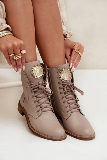 Dřeváky  s širokými podpatky Ze zlaté barvym Detalem Zazoo 3084 béžové