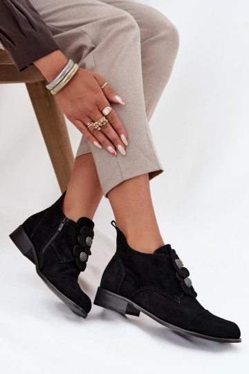 ze semiše boty   s květinovými motivykami Zazoo 3080 Černé