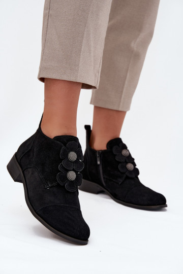 ze semiše boty   s květinovými motivykami Zazoo 3080 Černé 2