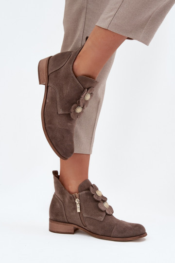 ze semiše boty   s květinovými motivykami Zazoo 3080 béžové