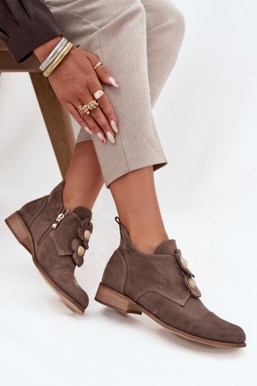 ze semiše boty   s květinovými motivykami Zazoo 3080 béžové