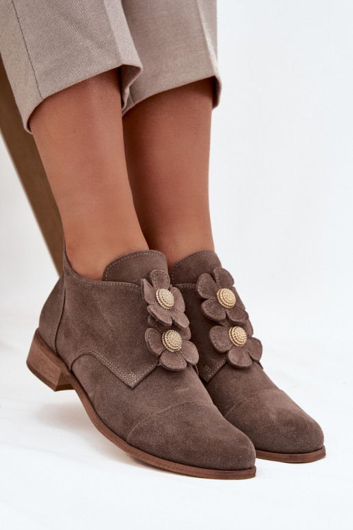 ze semiše boty   s květinovými motivykami Zazoo 3080 béžové