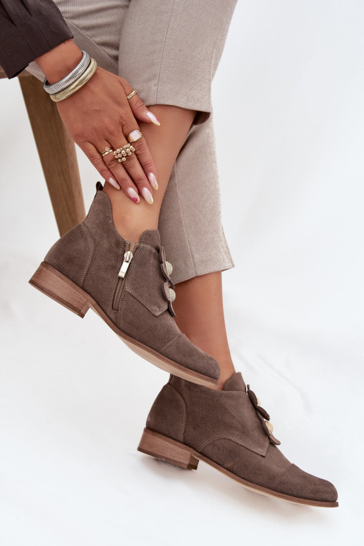 ze semiše boty   s květinovými motivykami Zazoo 3080 béžové