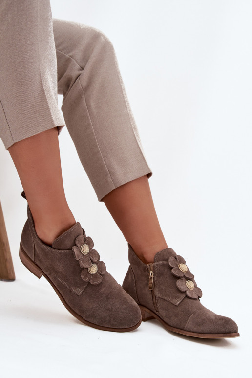 ze semiše boty   s květinovými motivykami Zazoo 3080 béžové