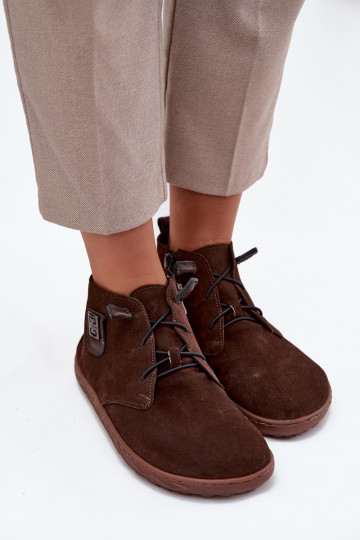 ze semiše boty Barefoot   Detalem Zazoo 30072 Czekoladowe