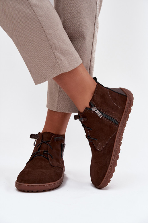 ze semiše boty Barefoot   Detalem Zazoo 30072 Czekoladowe