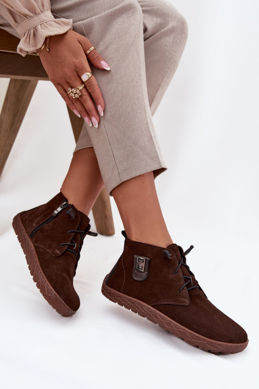 ze semiše boty Barefoot   Detalem Zazoo 30072 Czekoladowe