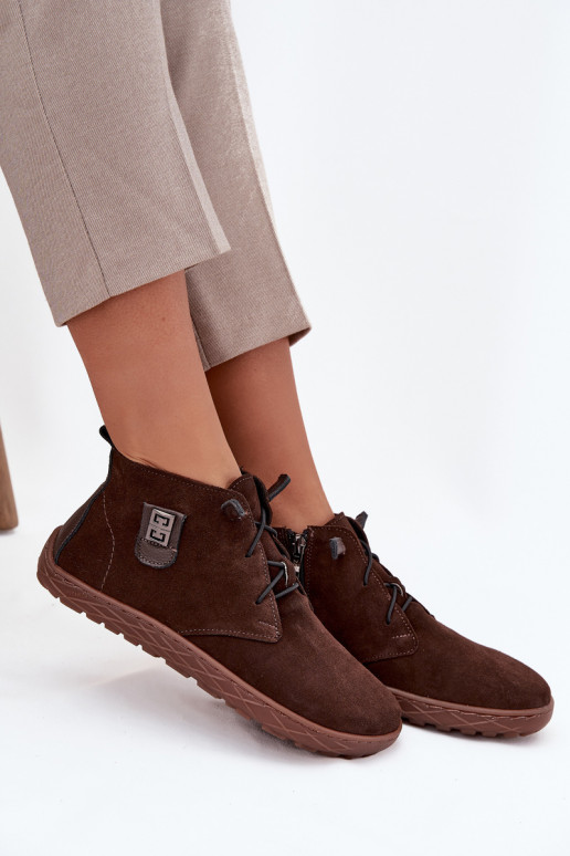 ze semiše boty Barefoot   Detalem Zazoo 30072 Czekoladowe
