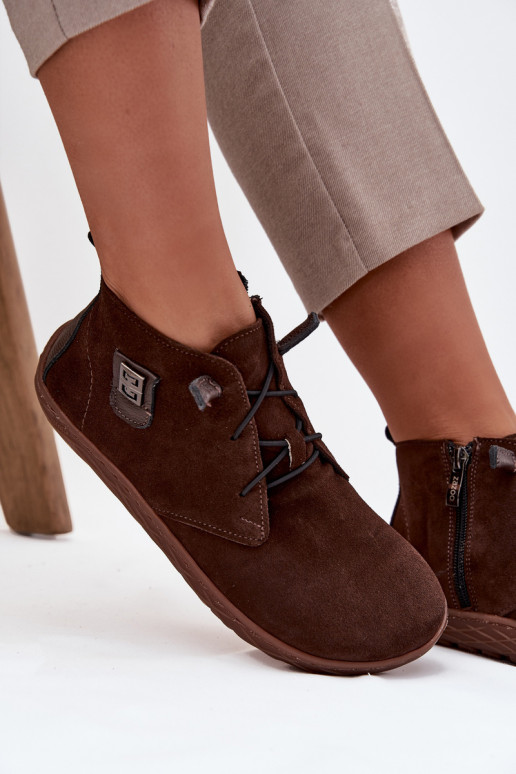 ze semiše boty Barefoot   Detalem Zazoo 30072 Czekoladowe