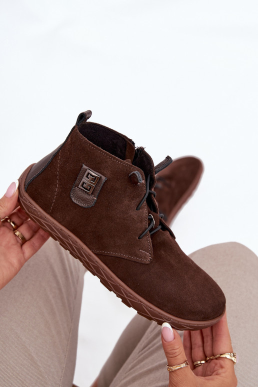 ze semiše boty Barefoot   Detalem Zazoo 30072 Czekoladowe