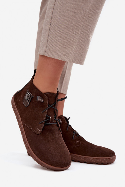 ze semiše boty Barefoot   Detalem Zazoo 30072 Czekoladowe