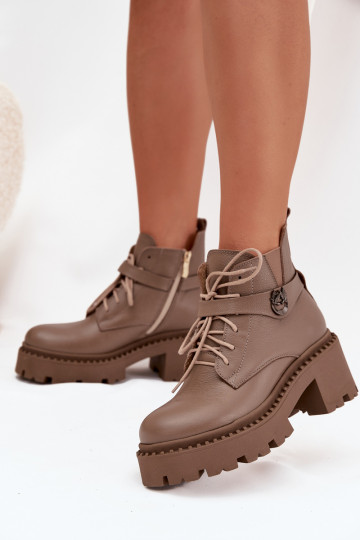 Dřeváky   se zdobenými podpatky zateplené Zazoo 60557 béžové