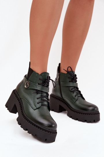 Dřeváky   se zdobenými podpatky zateplené Zazoo 60557 khaki