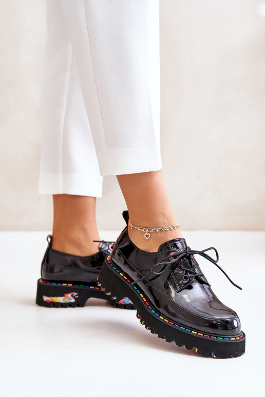 s efektem laku boty  se šněrováním Artiker 55C0497 Černé