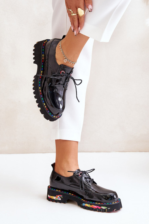 s efektem laku boty  se šněrováním Artiker 55C0497 Černé