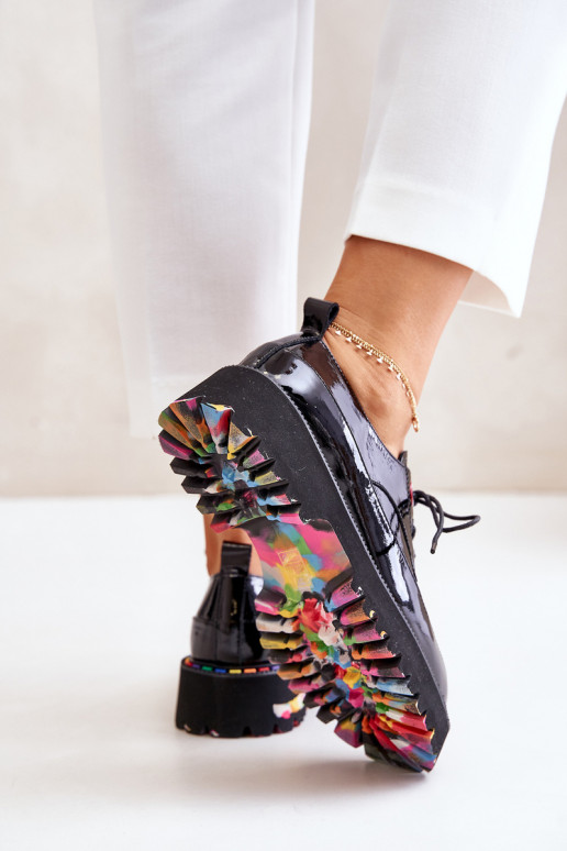 s efektem laku boty  se šněrováním Artiker 55C0497 Černé