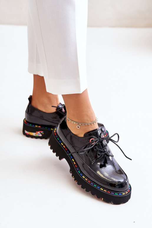 s efektem laku boty  se šněrováním Artiker 55C0497 Černé
