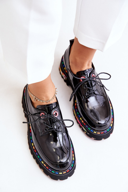 s efektem laku boty  se šněrováním Artiker 55C0497 Černé