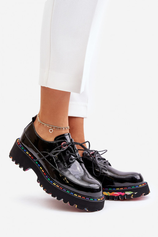 s efektem laku boty  se šněrováním Artiker 55C0497 Černé