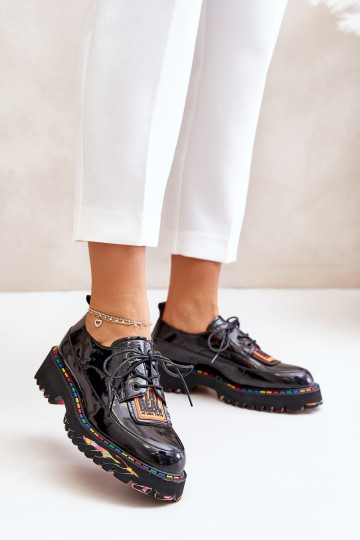 s efektem laku boty  se šněrováním Artiker 55C0499 Černé 2