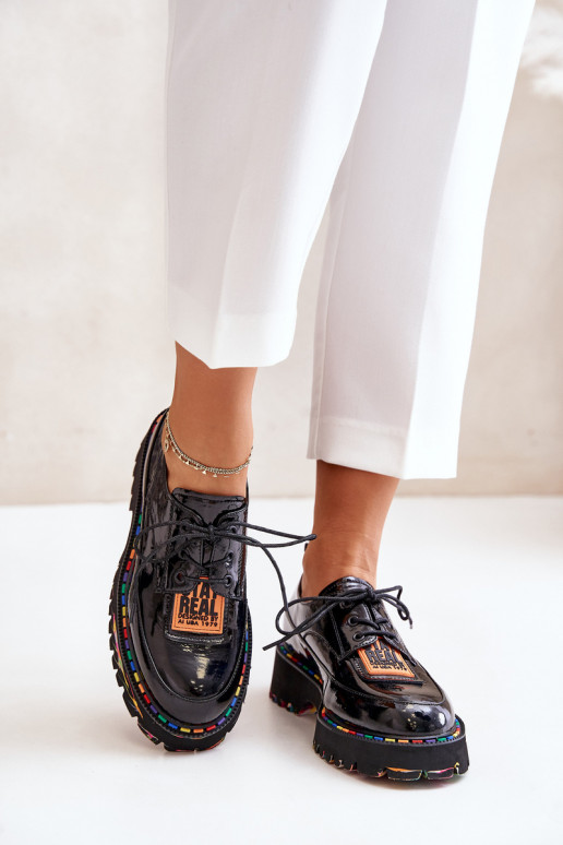 s efektem laku boty  se šněrováním Artiker 55C0499 Černé