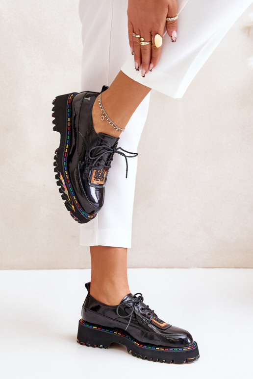 s efektem laku boty  se šněrováním Artiker 55C0499 Černé