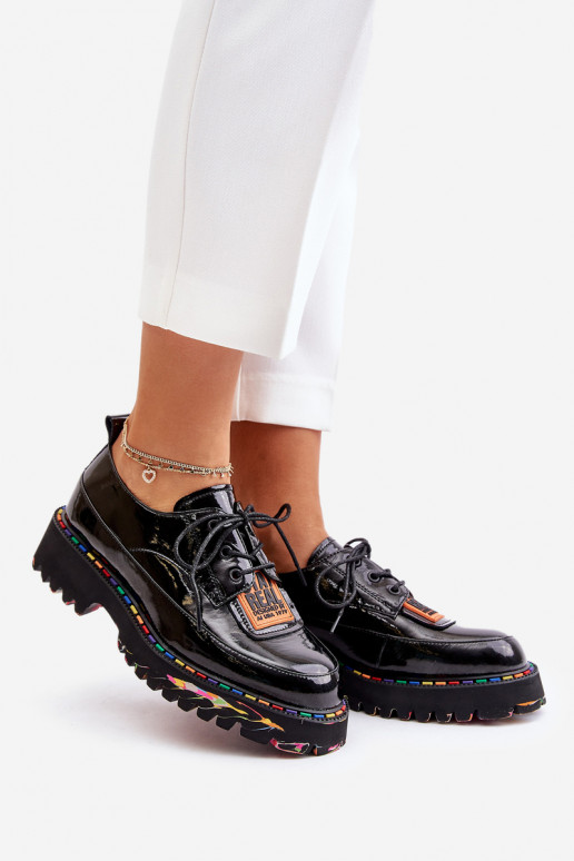 s efektem laku boty  se šněrováním Artiker 55C0499 Černé