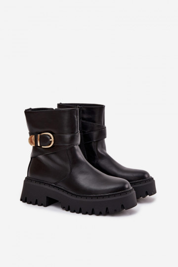 zateplené Dámské podpatky se zlatými přezkami Černé Elanore